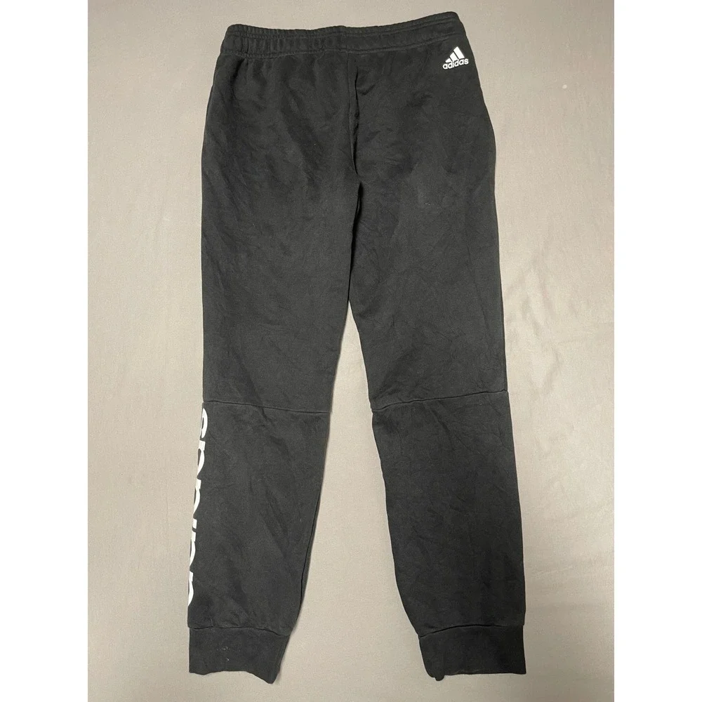 Adidas Mens Large Black Logo Joggers Sweatpants Drawstring Cuffed Pants